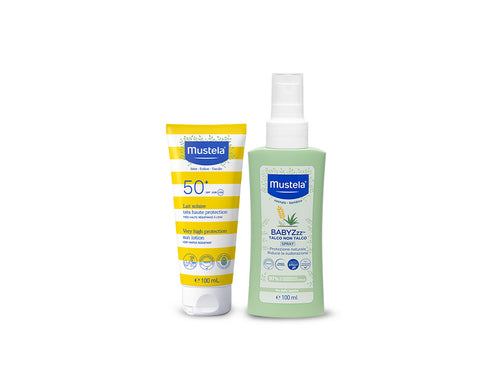 Latte solare SPF 50+ protezione molto alta - 100ml + BABYZzz  Talco di riso spray - Mustela Italia - 1