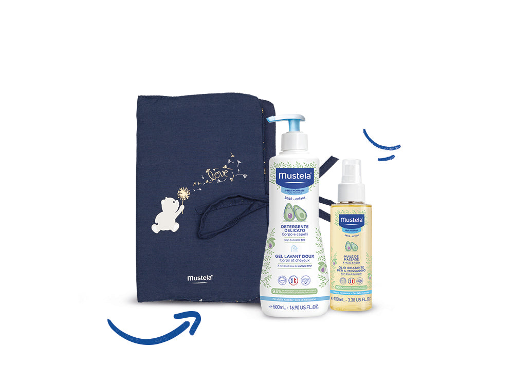 Tasca Portasalviette + Detergente delicato 500ml + Olio idratante per il massaggio