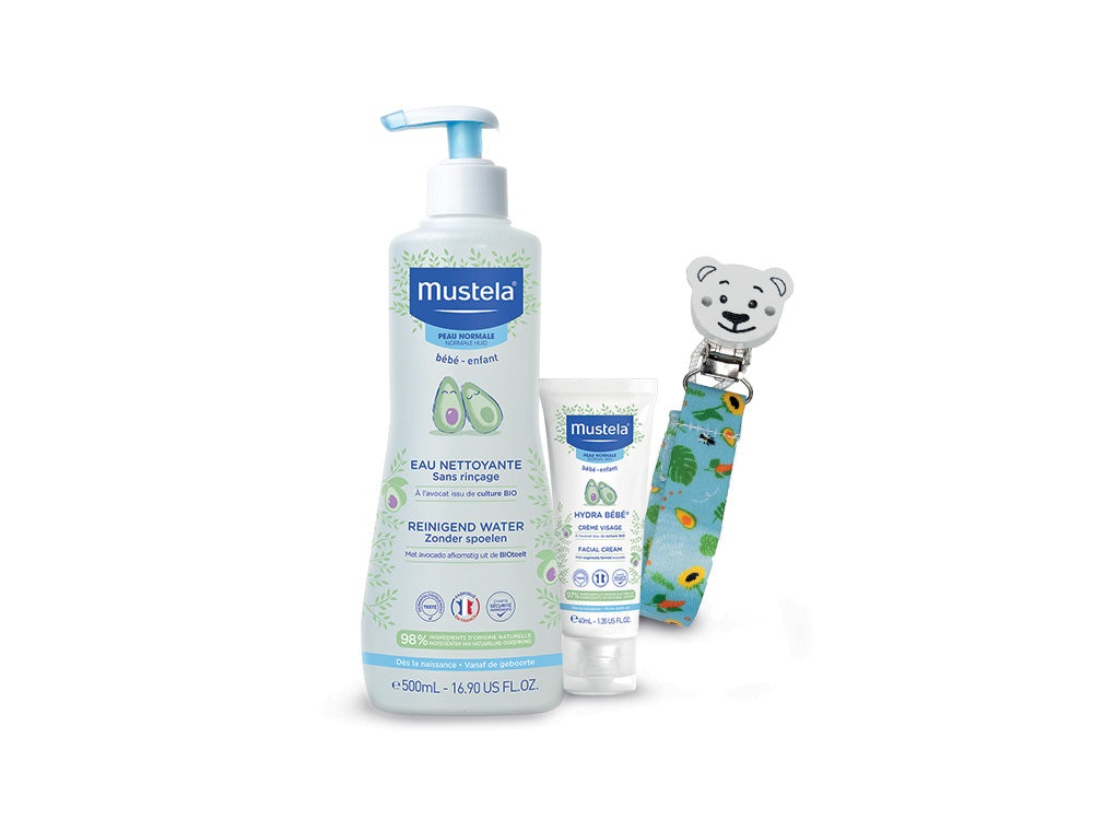 Portaciuccio + Hydra bébé crema viso 40ml +Fluido detergente senza risciacquo 500ml